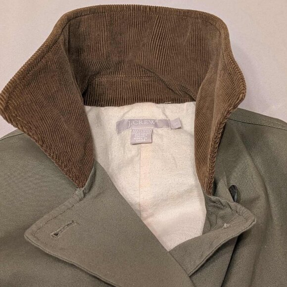 J. Crew Peacoat Light Canvas Womens S Double Brested Green w/ Brown Corduroy Top - Picture 6 of 13